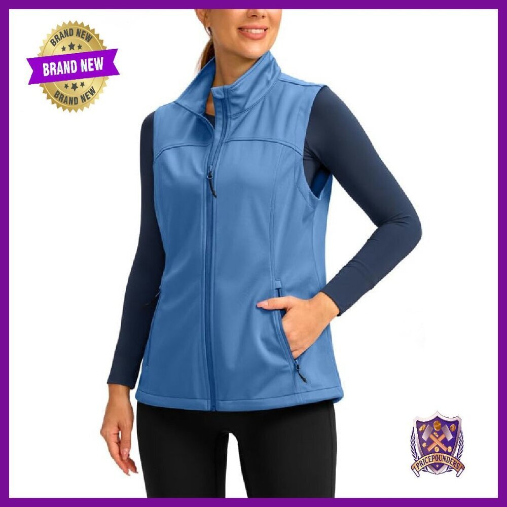 Windproof Softshell Vest with Zipper Pockets for Hiking Running Golf